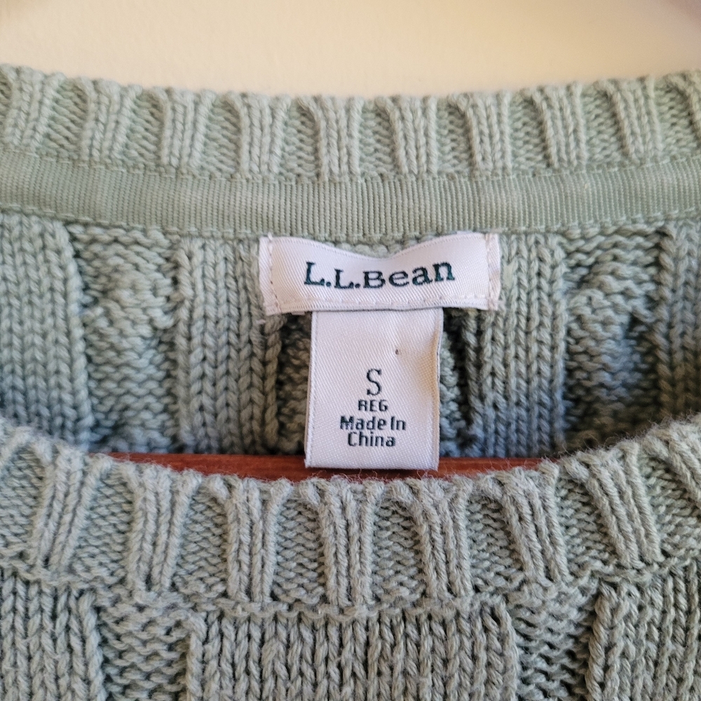 LLBean Fisherman Cable Knit Sweater Crew Neck Green Womens Small - Picture 3 of 6